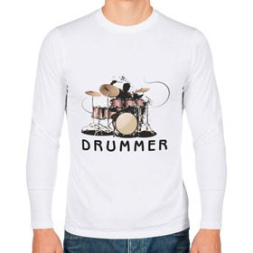 Мужской лонгслив хлопок с принтом Drummer в Кировске, 100% хлопок |  | drummer | барабанщик | барабаны | драммер | ударник | ударные