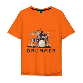 Мужская футболка хлопок Oversize с принтом Drummer в Кировске, 100% хлопок | свободный крой, круглый ворот, “спинка” длиннее передней части | drummer | барабанщик | барабаны | драммер | ударник | ударные