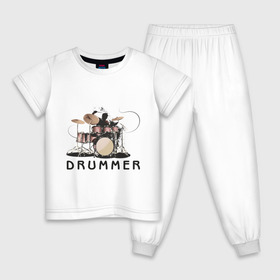 Детская пижама хлопок с принтом Drummer в Кировске, 100% хлопок |  брюки и футболка прямого кроя, без карманов, на брюках мягкая резинка на поясе и по низу штанин
 | Тематика изображения на принте: drummer | барабанщик | барабаны | драммер | ударник | ударные