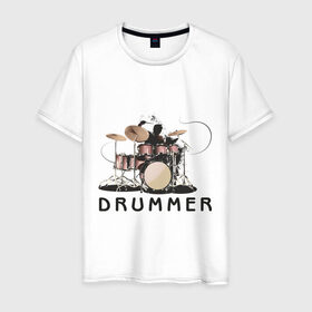 Мужская футболка хлопок с принтом Drummer в Кировске, 100% хлопок | прямой крой, круглый вырез горловины, длина до линии бедер, слегка спущенное плечо. | drummer | барабанщик | барабаны | драммер | ударник | ударные