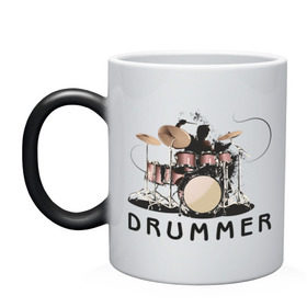 Кружка хамелеон с принтом Drummer в Кировске, керамика | меняет цвет при нагревании, емкость 330 мл | dnb | drummer | барабанщик | барабаны | драм н басс | драммер | драмнбас | ударник | ударные