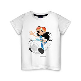 Детская футболка хлопок с принтом The Future в Кировске, 100% хлопок | круглый вырез горловины, полуприлегающий силуэт, длина до линии бедер | the future | будущее | девочка | летающая машина