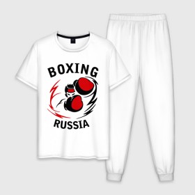 Мужская пижама хлопок с принтом Boxing russia forever в Кировске, 100% хлопок | брюки и футболка прямого кроя, без карманов, на брюках мягкая резинка на поясе и по низу штанин
 | 