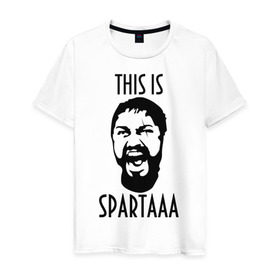 Мужская футболка хлопок с принтом This is Spartaaa (2) в Кировске, 100% хлопок | прямой крой, круглый вырез горловины, длина до линии бедер, слегка спущенное плечо. | 300 спартанцев | this is sparta | король леонид | леонид | это спарта
