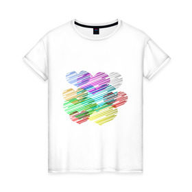 Женская футболка хлопок с принтом Сердечки (3) в Кировске, 100% хлопок | прямой крой, круглый вырез горловины, длина до линии бедер, слегка спущенное плечо | heart | графика | любовь | рисунок | сердца | сердце