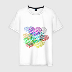 Мужская футболка хлопок с принтом Сердечки (3) в Кировске, 100% хлопок | прямой крой, круглый вырез горловины, длина до линии бедер, слегка спущенное плечо. | heart | графика | любовь | рисунок | сердца | сердце