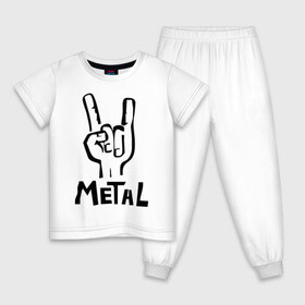 Детская пижама хлопок с принтом Metal (1) в Кировске, 100% хлопок |  брюки и футболка прямого кроя, без карманов, на брюках мягкая резинка на поясе и по низу штанин
 | heavy metal | metal | rock | trash metal | квартет | метал | рок | рок группа | рок группы | трэш метал | хеви метал