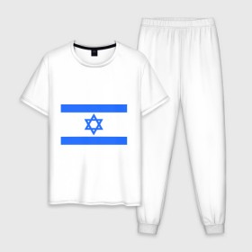 Мужская пижама хлопок с принтом Флаг Израиля в Кировске, 100% хлопок | брюки и футболка прямого кроя, без карманов, на брюках мягкая резинка на поясе и по низу штанин
 | israel | израиль | флаг