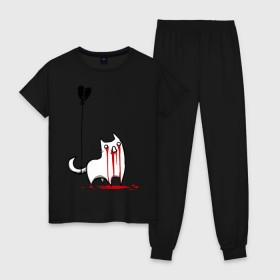 Женская пижама хлопок с принтом Плачущий кот в Кировске, 100% хлопок | брюки и футболка прямого кроя, без карманов, на брюках мягкая резинка на поясе и по низу штанин | кот | плачущий кот
