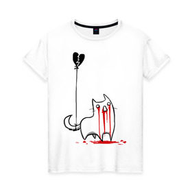 Женская футболка хлопок с принтом Плачущий кот в Кировске, 100% хлопок | прямой крой, круглый вырез горловины, длина до линии бедер, слегка спущенное плечо | кот | плачущий кот
