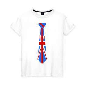 Женская футболка хлопок с принтом Британский флаг на галстуке в Кировске, 100% хлопок | прямой крой, круглый вырез горловины, длина до линии бедер, слегка спущенное плечо | британский флаг