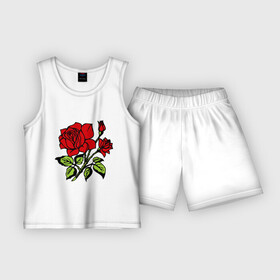 Детская пижама с шортами хлопок с принтом Роза в Кировске,  |  | Тематика изображения на принте: красная роза | роза | розочка | цветок | цветы