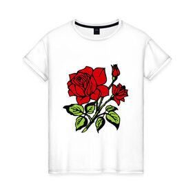 Женская футболка хлопок с принтом Роза в Кировске, 100% хлопок | прямой крой, круглый вырез горловины, длина до линии бедер, слегка спущенное плечо | красная роза | роза | розочка | цветок | цветы