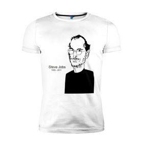 Мужская футболка премиум с принтом Steve Jobs в Кировске, 92% хлопок, 8% лайкра | приталенный силуэт, круглый вырез ворота, длина до линии бедра, короткий рукав | apple | mac | steve jobs | мак | стив джоббс | стив джобс | стив джопс | стивен джобс | эпл