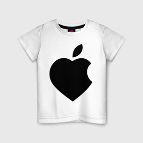 Детская футболка хлопок с принтом Сердце- яблоко в Кировске, 100% хлопок | круглый вырез горловины, полуприлегающий силуэт, длина до линии бедер | apple | mac | steve jobs | мак | стив джоббс | стив джобс | стив джопс | стивен джобс | эпл