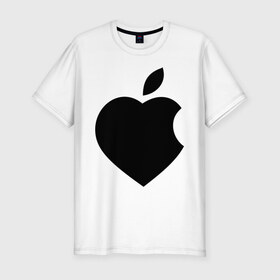 Мужская футболка премиум с принтом Сердце- яблоко в Кировске, 92% хлопок, 8% лайкра | приталенный силуэт, круглый вырез ворота, длина до линии бедра, короткий рукав | apple | mac | steve jobs | мак | стив джоббс | стив джобс | стив джопс | стивен джобс | эпл