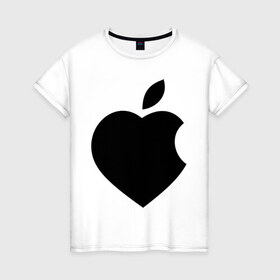 Женская футболка хлопок с принтом Сердце- яблоко в Кировске, 100% хлопок | прямой крой, круглый вырез горловины, длина до линии бедер, слегка спущенное плечо | apple | mac | steve jobs | мак | стив джоббс | стив джобс | стив джопс | стивен джобс | эпл