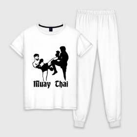 Женская пижама хлопок с принтом Muay Thai (2) в Кировске, 100% хлопок | брюки и футболка прямого кроя, без карманов, на брюках мягкая резинка на поясе и по низу штанин | муай тай