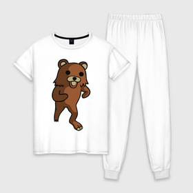 Женская пижама хлопок с принтом Педомедведь в Кировске, 100% хлопок | брюки и футболка прямого кроя, без карманов, на брюках мягкая резинка на поясе и по низу штанин | pedobear | детведь | интернет мем | педабир | педведь | педобер | педобир | педомедведь | педомедвеь | пидобир | чадомиша