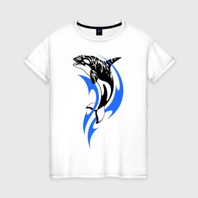 Женская футболка хлопок с принтом Косатка в Кировске, 100% хлопок | прямой крой, круглый вырез горловины, длина до линии бедер, слегка спущенное плечо | shark | акула | рыба