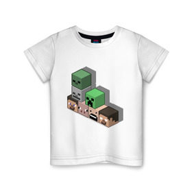 Детская футболка хлопок с принтом Minecraft cube в Кировске, 100% хлопок | круглый вырез горловины, полуприлегающий силуэт, длина до линии бедер | крипер