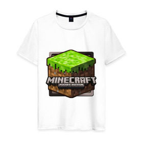 Мужская футболка хлопок с принтом Minecraft logo в Кировске, 100% хлопок | прямой крой, круглый вырез горловины, длина до линии бедер, слегка спущенное плечо. | creeper | mine craft | minecraft | майнкрафт | шахта