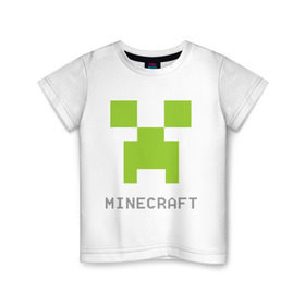 Детская футболка хлопок с принтом Minecraft logo grey в Кировске, 100% хлопок | круглый вырез горловины, полуприлегающий силуэт, длина до линии бедер | Тематика изображения на принте: крипер