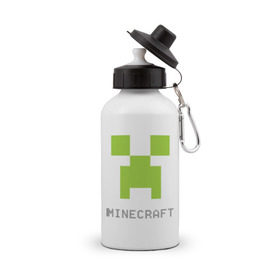 Бутылка спортивная с принтом Minecraft logo grey в Кировске, металл | емкость — 500 мл, в комплекте две пластиковые крышки и карабин для крепления | крипер