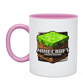 Кружка двухцветная с принтом Minecraft logo (5) в Кировске, керамика | объем — 330 мл, диаметр — 80 мм. Цветная ручка и кайма сверху, в некоторых цветах — вся внутренняя часть | крипер