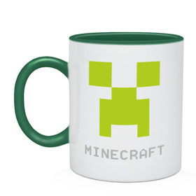 Кружка двухцветная с принтом Minecraft logo grey (5) в Кировске, керамика | объем — 330 мл, диаметр — 80 мм. Цветная ручка и кайма сверху, в некоторых цветах — вся внутренняя часть | крипер