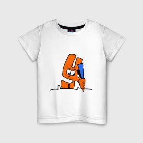 Детская футболка хлопок с принтом Зайка и морковка в Кировске, 100% хлопок | круглый вырез горловины, полуприлегающий силуэт, длина до линии бедер | Тематика изображения на принте: животные | зайка | заяц | заяц с морковкой | морковка