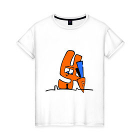 Женская футболка хлопок с принтом Зайка и морковка в Кировске, 100% хлопок | прямой крой, круглый вырез горловины, длина до линии бедер, слегка спущенное плечо | животные | зайка | заяц | заяц с морковкой | морковка