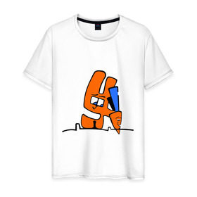 Мужская футболка хлопок с принтом Зайка и морковка в Кировске, 100% хлопок | прямой крой, круглый вырез горловины, длина до линии бедер, слегка спущенное плечо. | животные | зайка | заяц | заяц с морковкой | морковка