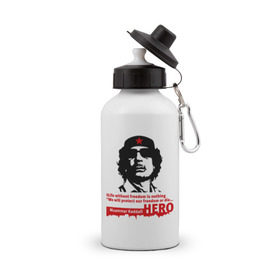 Бутылка спортивная с принтом Kaddafi hero в Кировске, металл | емкость — 500 мл, в комплекте две пластиковые крышки и карабин для крепления | kadafi | kaddafi | кадафи | каддафи | муамар каддафи