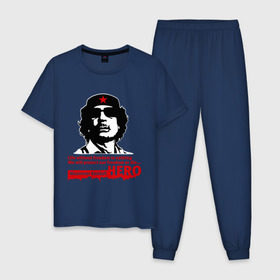 Мужская пижама хлопок с принтом Kaddafi hero в Кировске, 100% хлопок | брюки и футболка прямого кроя, без карманов, на брюках мягкая резинка на поясе и по низу штанин
 | kadafi | kaddafi | кадафи | каддафи | муамар каддафи