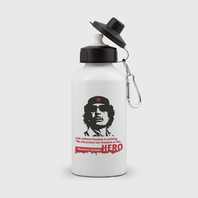 Бутылка спортивная с принтом Kaddafi hero (5) в Кировске, металл | емкость — 500 мл, в комплекте две пластиковые крышки и карабин для крепления | 
