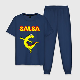 Мужская пижама хлопок с принтом Сальса ящерица в Кировске, 100% хлопок | брюки и футболка прямого кроя, без карманов, на брюках мягкая резинка на поясе и по низу штанин
 | Тематика изображения на принте: bachata | lambada | latina | salsa | бачата | ламбада | латина | латиноамериканская музыка | латиноамериканские танцы | сальса | танго | танец | танцы | ча ча ча | ящер | ящерица
