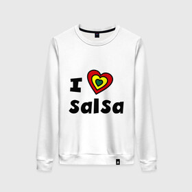 Женский свитшот хлопок с принтом Я люблю сальсу в Кировске, 100% хлопок | прямой крой, круглый вырез, на манжетах и по низу широкая трикотажная резинка  | bachata | i love | i love salsa | lambada | latina | salsa | бачата | ламбада | латина | латиноамериканская музыка | латиноамериканские танцы | сальса | танго | танец | танцы | ча ча ча | я люблю | я люблю сальсу