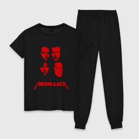 Женская пижама хлопок с принтом Metallica kvartet в Кировске, 100% хлопок | брюки и футболка прямого кроя, без карманов, на брюках мягкая резинка на поясе и по низу штанин | металлика