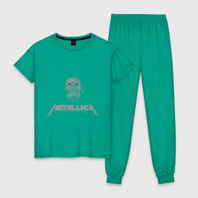 Женская пижама хлопок с принтом Metallica scool в Кировске, 100% хлопок | брюки и футболка прямого кроя, без карманов, на брюках мягкая резинка на поясе и по низу штанин | металлика