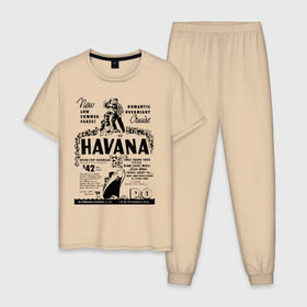 Мужская пижама хлопок с принтом Куба афиша в Кировске, 100% хлопок | брюки и футболка прямого кроя, без карманов, на брюках мягкая резинка на поясе и по низу штанин
 | cuba | havana | афиша | гавана | кастро | куба | кубинский | фидель | фидель кастро