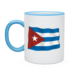 Кружка двухцветная с принтом Куба флаг (5) в Кировске, керамика | объем — 330 мл, диаметр — 80 мм. Цветная ручка и кайма сверху, в некоторых цветах — вся внутренняя часть | че гевара