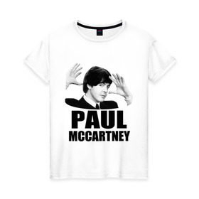 Женская футболка хлопок с принтом Paul McCartney (Пол МакКартни) в Кировске, 100% хлопок | прямой крой, круглый вырез горловины, длина до линии бедер, слегка спущенное плечо | beatles | mccartney | the beatles | битлз | битлс | битлы | маккартни
