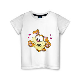 Детская футболка хлопок с принтом Мой любимец в Кировске, 100% хлопок | круглый вырез горловины, полуприлегающий силуэт, длина до линии бедер | детские | детям | зайчик | малыш | мой любимец | ребенок