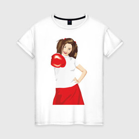 Женская футболка хлопок с принтом Бокс2 в Кировске, 100% хлопок | прямой крой, круглый вырез горловины, длина до линии бедер, слегка спущенное плечо | boxing | бокс | боксер | боксерская перчатка | боксировать | девушка