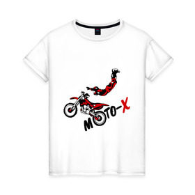 Женская футболка хлопок с принтом Moto-X в Кировске, 100% хлопок | прямой крой, круглый вырез горловины, длина до линии бедер, слегка спущенное плечо | extrim | moto | moto x | байк | велоспорт | мото | мотоспорт | экстрим