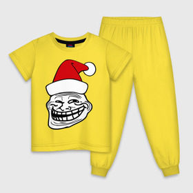 Детская пижама хлопок с принтом Trollface в колпаке в Кировске, 100% хлопок |  брюки и футболка прямого кроя, без карманов, на брюках мягкая резинка на поясе и по низу штанин
 | troll face | колпак | новогодний | новый год | рожа | тролл фейс | тролль | тролфейс | троль