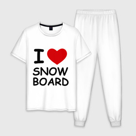 Мужская пижама хлопок с принтом Я люблю сноуборд в Кировске, 100% хлопок | брюки и футболка прямого кроя, без карманов, на брюках мягкая резинка на поясе и по низу штанин
 | борд | доска | зимний спорт | сноуборд | сноубординг | сноубордист | трассы | экстремальный спорт | экстрим | я люблю