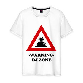 Мужская футболка хлопок с принтом warning dj zone(1) в Кировске, 100% хлопок | прямой крой, круглый вырез горловины, длина до линии бедер, слегка спущенное плечо. | Тематика изображения на принте: club | dj | dj zone | warning | ди джей | диджей | клуб | микс | трек