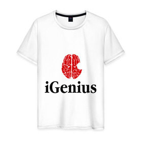 Мужская футболка хлопок с принтом iGenius (Я гений) в Кировске, 100% хлопок | прямой крой, круглый вырез горловины, длина до линии бедер, слегка спущенное плечо. | 